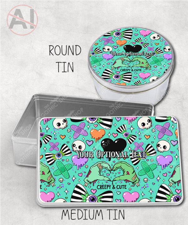 gurokawa creepy cute kawaii goth storage tin option to personalise