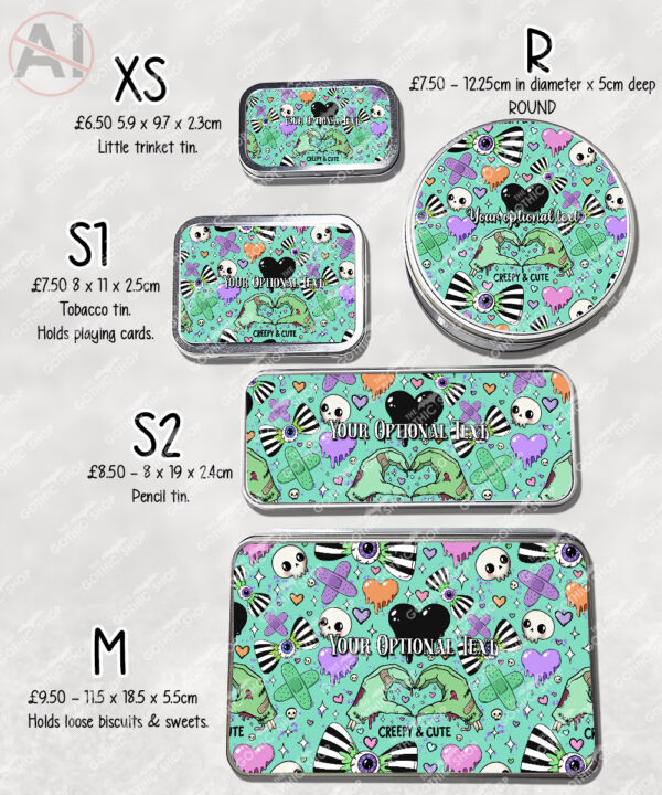 gurokawa creepy cute kawaii goth storage tin option to personalise