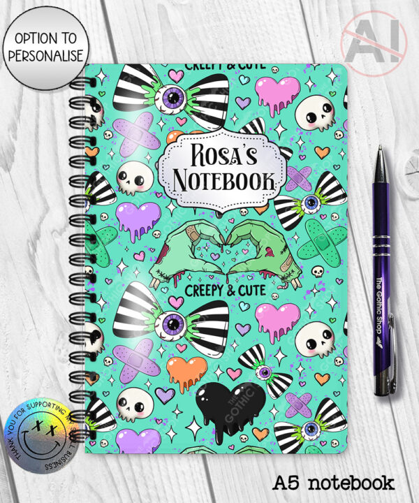 gurokawa creepy cute kawaii goth notebook journal option to personalise