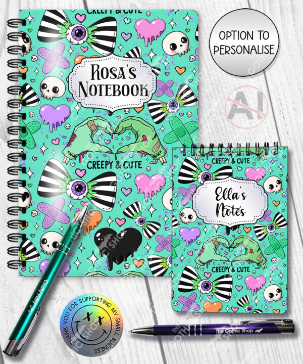 gurokawa creepy cute kawaii goth notebook journal option to personalise