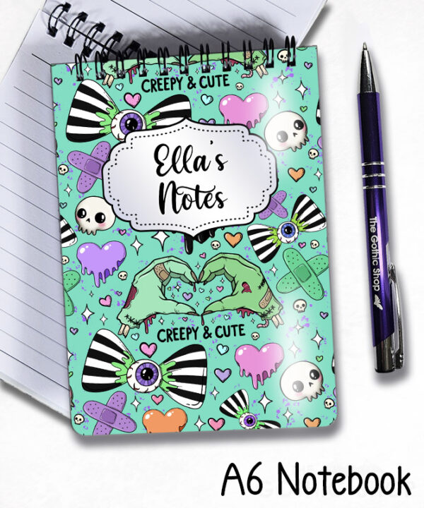 gurokawa creepy cute kawaii goth notebook journal option to personalise