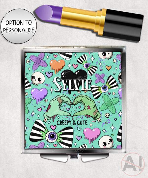gurokawa creepy cute kawaii goth compact mirror option to personalise