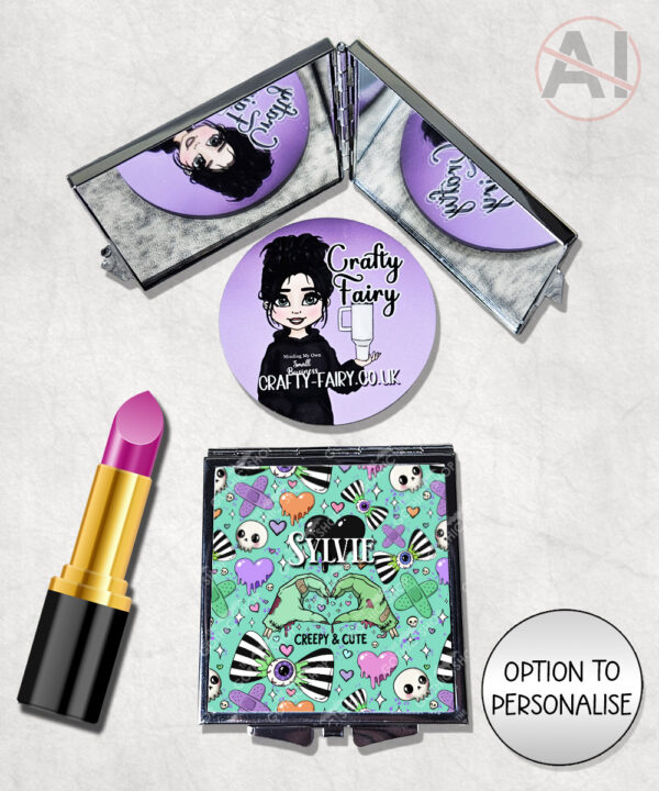 gurokawa creepy cute kawaii goth compact mirror option to personalise