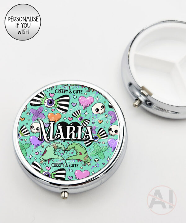 gurokawa creepy cute kawaii goth round pill box option to personalise