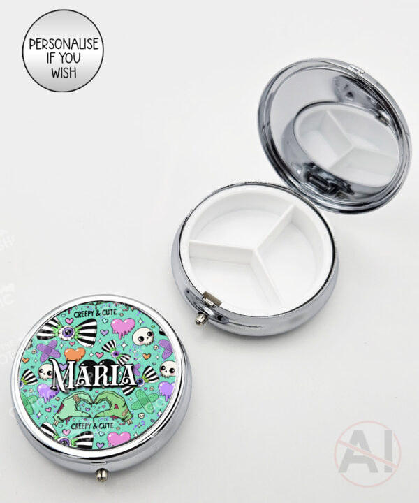 gurokawa creepy cute kawaii goth round pill box option to personalise