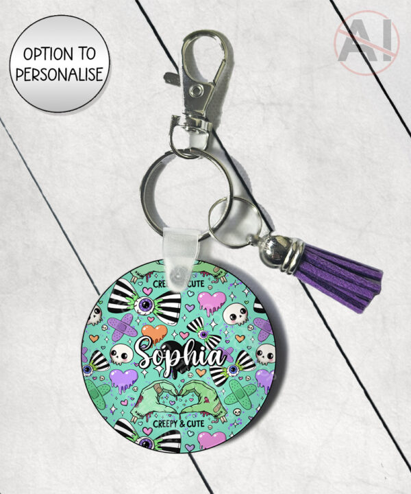 gurokawa creepy cute kawaii goth round keyring option to personalise