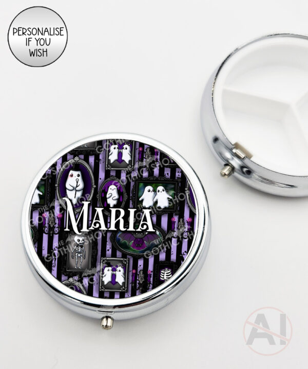 haunted mansion wall gallery gothic round pill box option to personalise