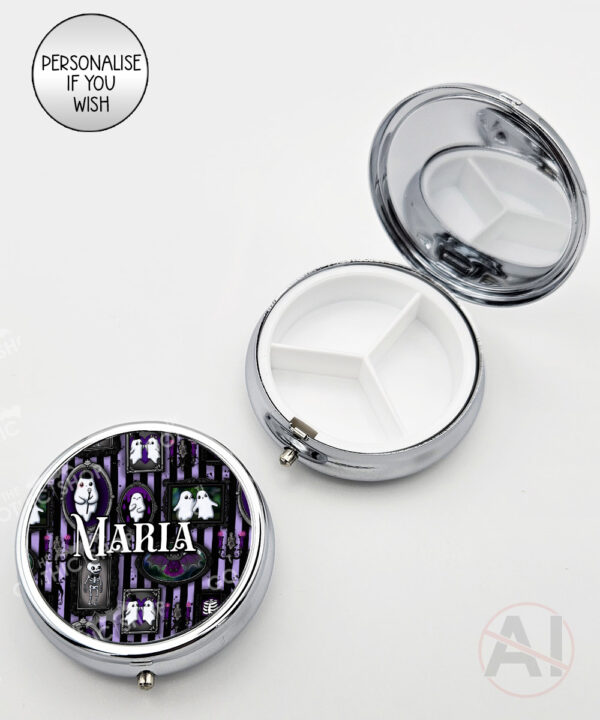 haunted mansion wall gallery gothic round pill box option to personalise