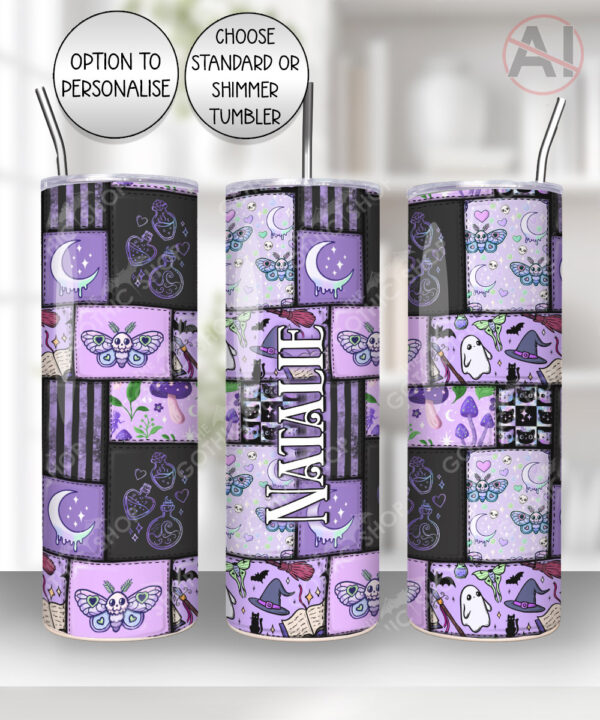 sharny spooky gothic patchwork magic gothic straight tumbler option to personalise