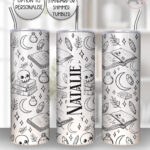 spell books black doodle sketches straight tumbler option to personalise