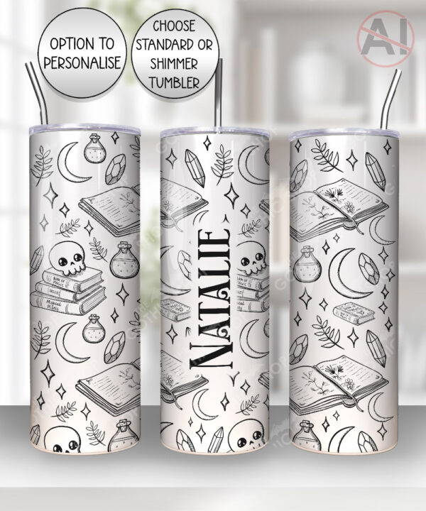 spell books black doodle sketches straight tumbler option to personalise