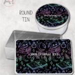 spell books doodle sketches witchy gothic storage tin option to personalise