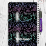 spell books doodle sketches witchy gothic notebook journal option to personalise