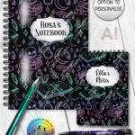spell books doodle sketches witchy gothic notebook journal option to personalise