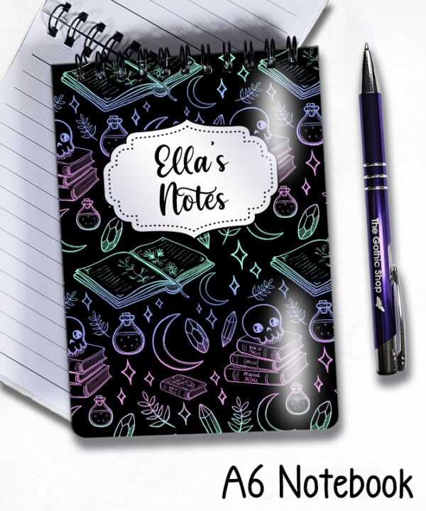 spell books doodle sketches witchy gothic notebook journal option to personalise