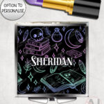 spell books doodle sketches witchy gothic compact mirror option to personalise