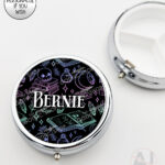 spell books doodle sketches witchy gothic round pill box option to personalise