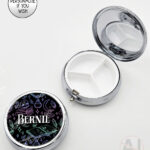 spell books doodle sketches witchy gothic round pill box option to personalise