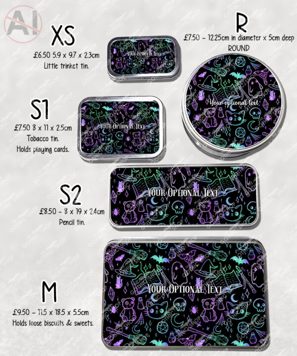 spooky doodle sketches gothic halloween storage tin option to personalise