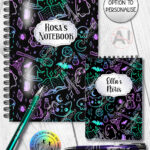 spooky doodle sketches gothic halloween notebook journal option to personalise