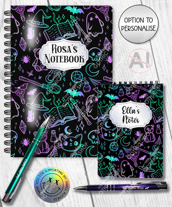 spooky doodle sketches gothic halloween notebook journal option to personalise