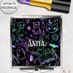 spooky doodle sketches gothic halloween compact mirror option to personalise