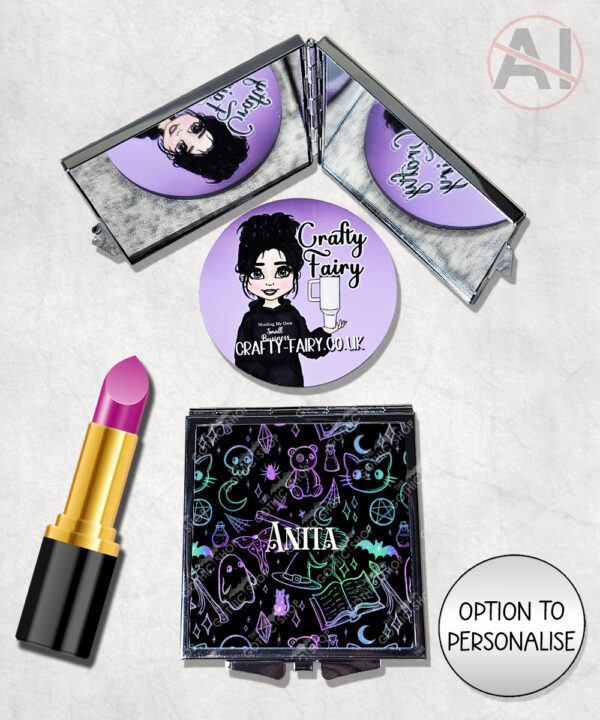 spooky doodle sketches gothic halloween compact mirror option to personalise