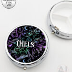 spooky doodle sketches gothic halloween round pill box option to personalise