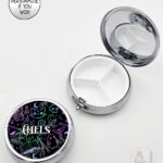 spooky doodle sketches gothic halloween round pill box option to personalise