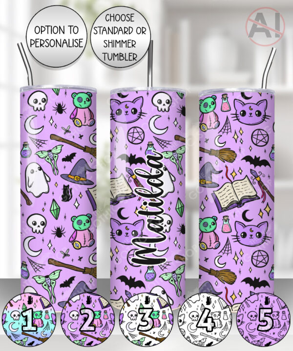 spooky doodle sketches gothic halloween straight tumbler option to personalise