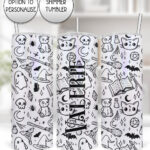 spooky doodle sketches gothic halloween straight tumbler option to personalise