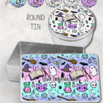 spooky doodle sketches gothic halloween storage tin option to personalise