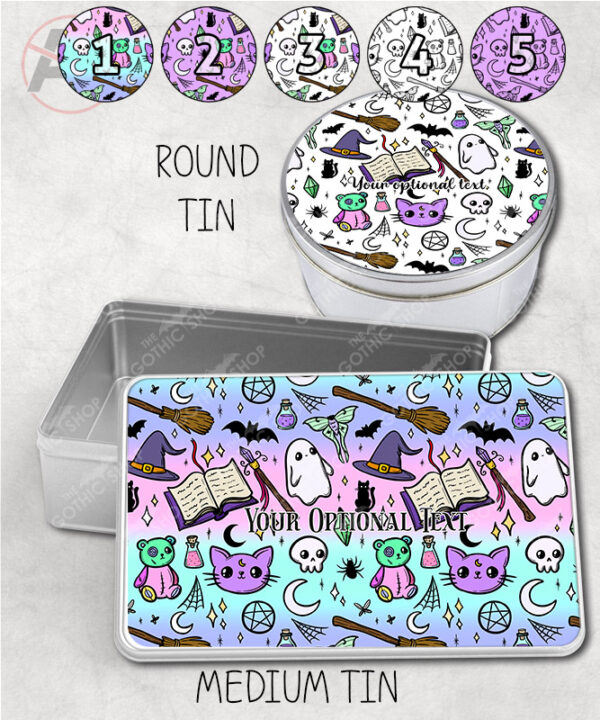 spooky doodle sketches gothic halloween storage tin option to personalise