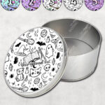 spooky doodle sketches gothic halloween storage tin option to personalise