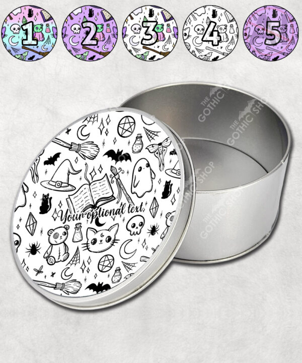 spooky doodle sketches gothic halloween storage tin option to personalise