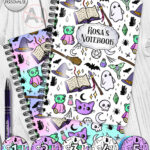 spooky doodle sketches gothic halloween notebook journal option to personalise