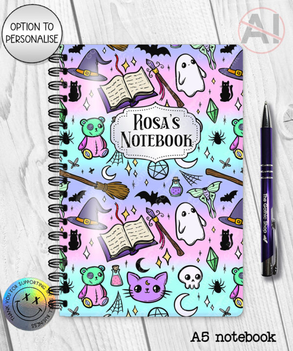 spooky doodle sketches gothic halloween notebook journal option to personalise