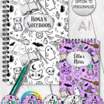 spooky doodle sketches gothic halloween notebook journal option to personalise