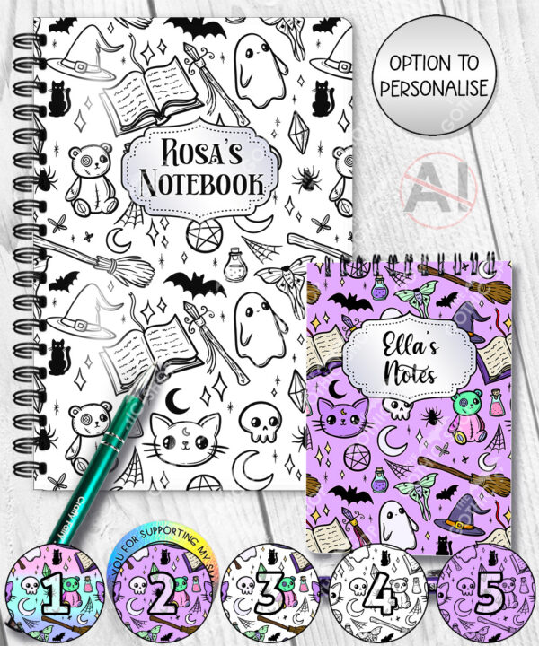 spooky doodle sketches gothic halloween notebook journal option to personalise