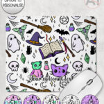 spooky doodle sketches gothic halloween mouse mat option to personalise
