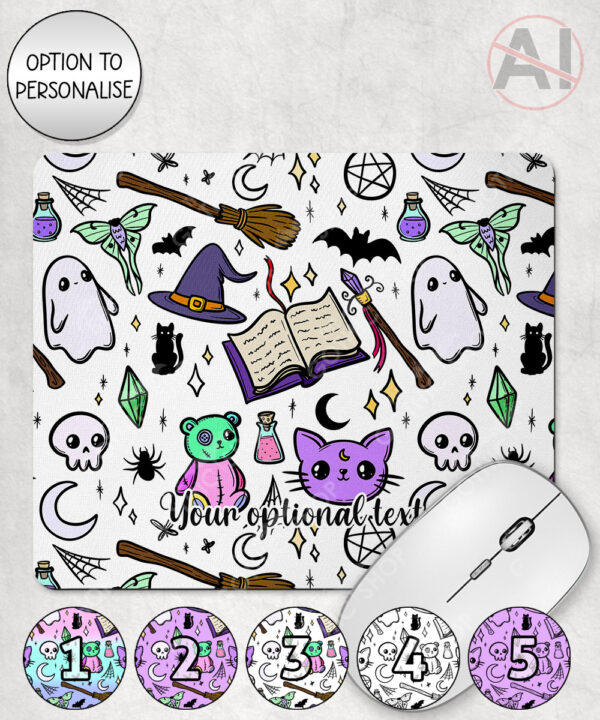 spooky doodle sketches gothic halloween mouse mat option to personalise