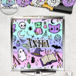 spooky doodle sketches gothic halloween compact mirror option to personalise