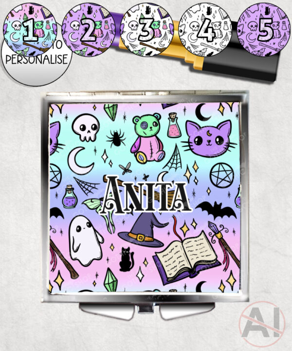 spooky doodle sketches gothic halloween compact mirror option to personalise