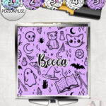 spooky doodle sketches gothic halloween compact mirror option to personalise