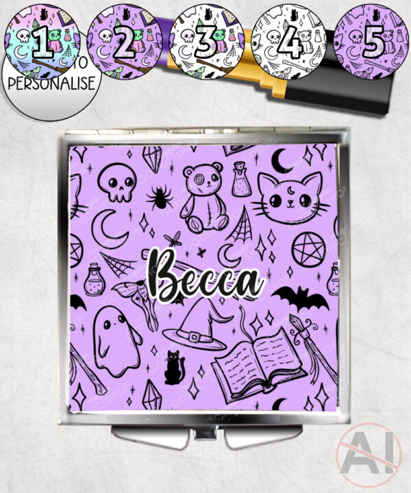 spooky doodle sketches gothic halloween compact mirror option to personalise