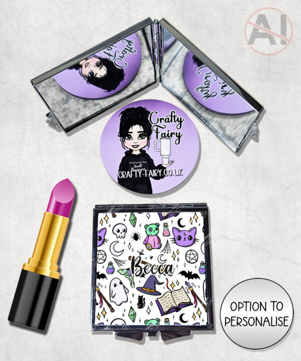 spooky doodle sketches gothic halloween compact mirror option to personalise