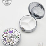 spooky doodle sketches gothic halloween round pill box option to personalise