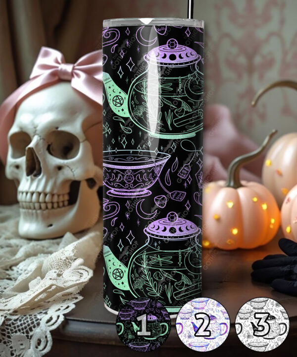 witch's brew doodle sketches gothic straight tumbler option to personalise