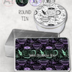 witch's brew doodle sketches gothic storage tin option to personalise