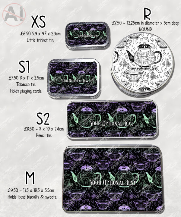 witch's brew doodle sketches gothic storage tin option to personalise